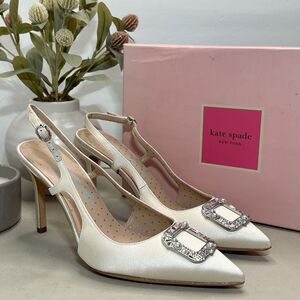 Kate Spade Buckle Up Sling Heels Slingback Ivory Bridal K7090 Women's US 9.5 B